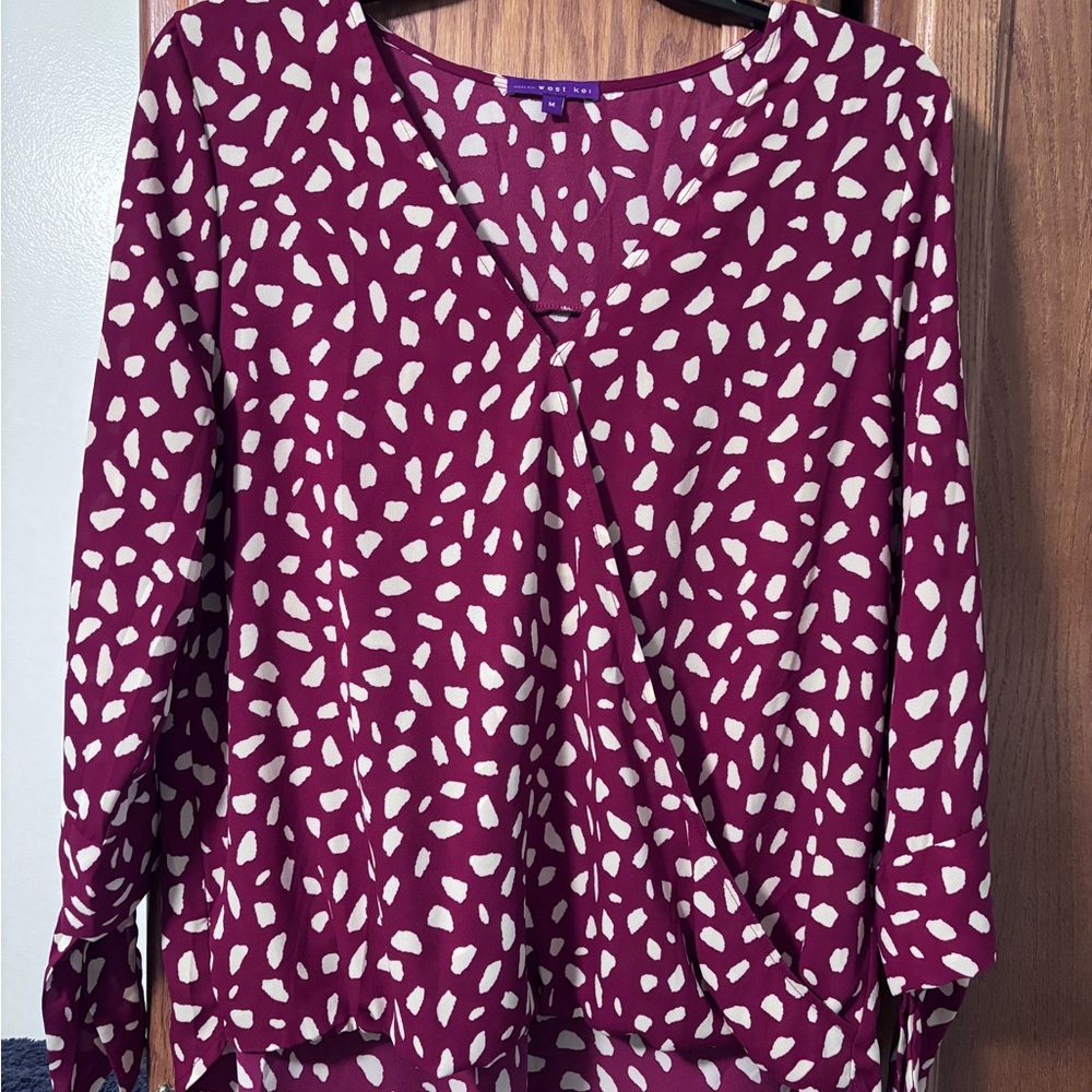 West Kei Dark Red and Cream Blouse | 3/4 sleeves with ties